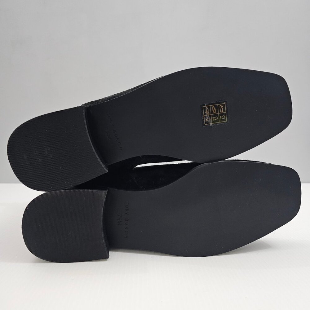 Tory Burch Everly Ankle Boot Womens 7.5 Black Suede Gold Logo Luxury Designer - Picture 14 of 16